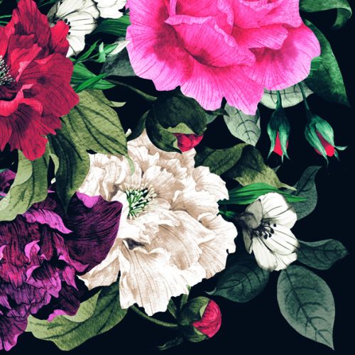 Maki ubrousky paprov 3vrstv 33 x 33 cm 20 ks - Painted Baroque Bouquet on Black