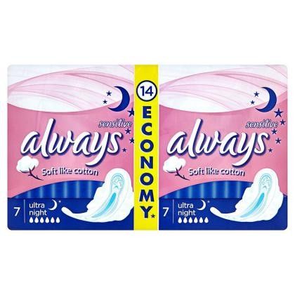 Always Ultra Sensitive Night Duo vloky 14ks