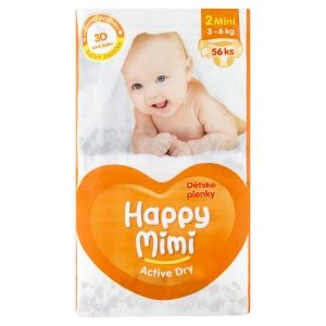 Happy mimi active dry dětské plenky Mini2 3-6kg 56ks