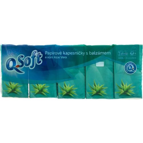 Q-Soft paprov kapesnky  s balzmem  4 vrstv 10 x 10 ks Aloe Vera