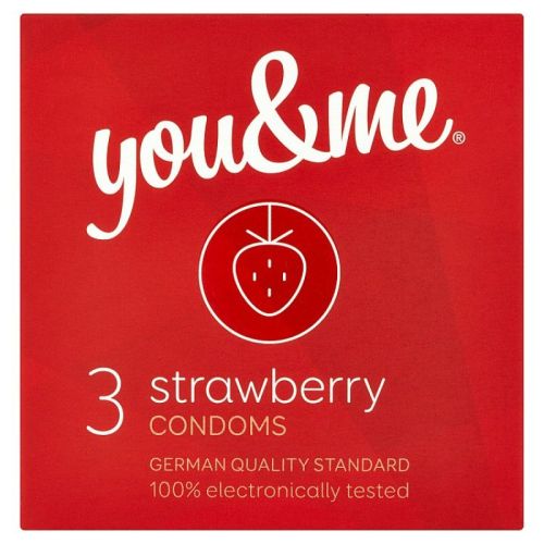You &amp; Me Strawberry průhledné hladké kondomy s vůní jahody, 3 ks